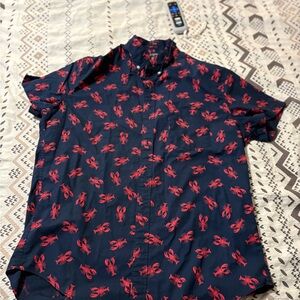 J. Crew Men's Navy Shirt with Red Lobster Design